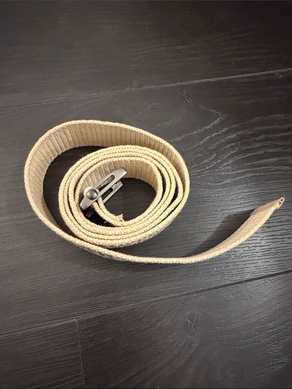 Beige Woven Canvas Belt with Metal Buckle